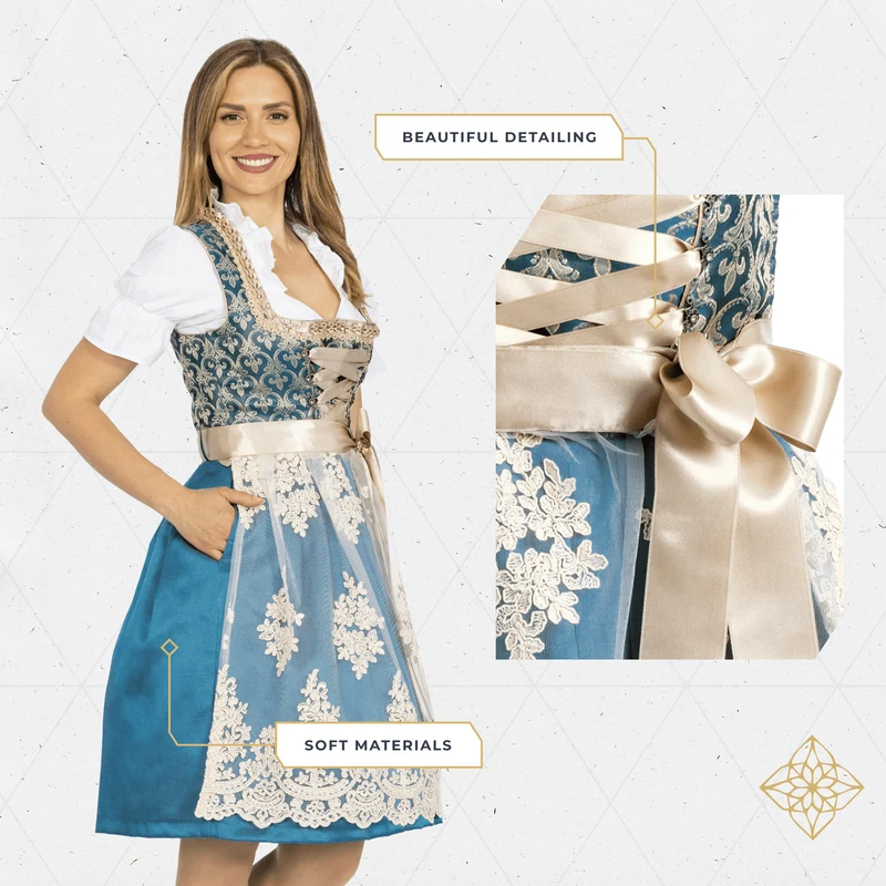 German Dirndl Dress Blue Gold