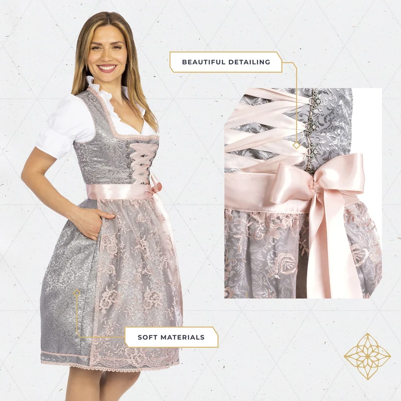 German Dirndl Dress Silver Rose