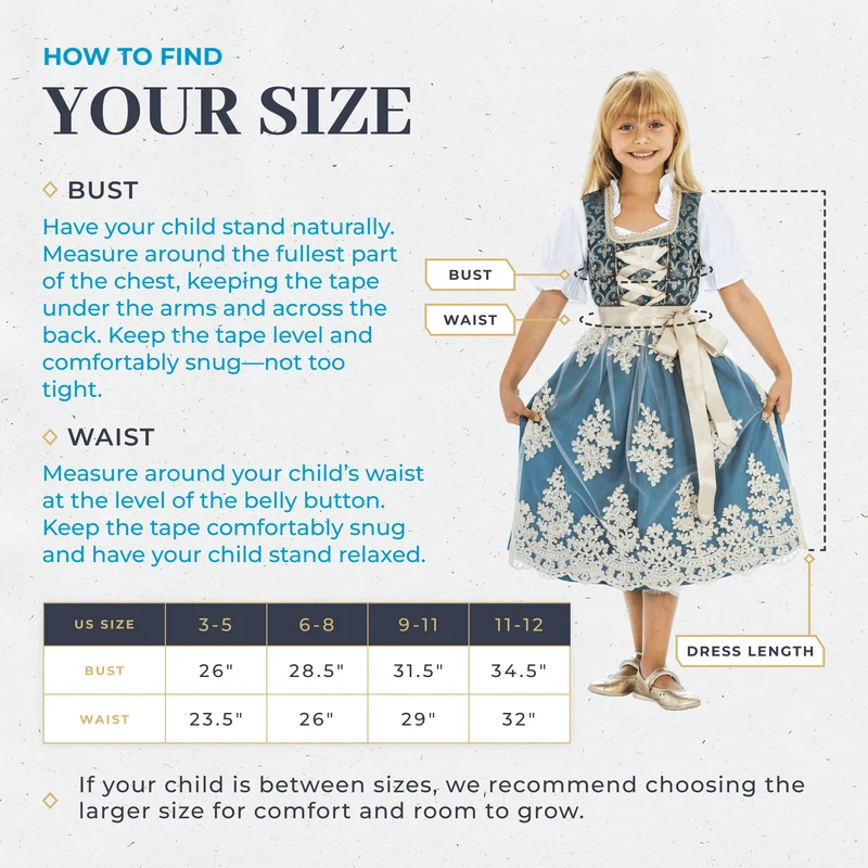 Kids Dirndl Dress Blue Gold