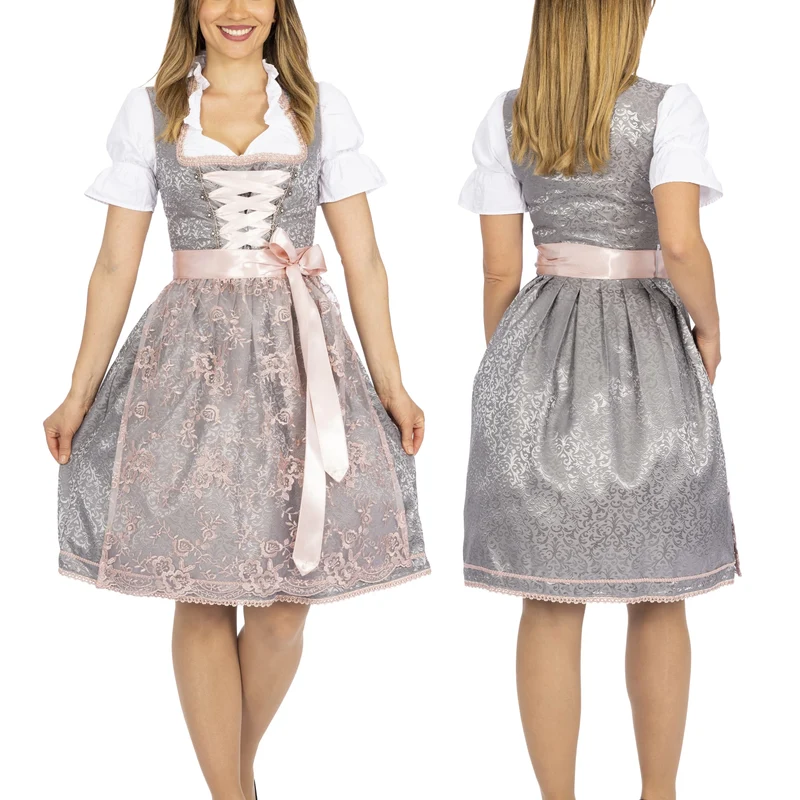German Dirndl Dress Set Silver Rose with Blouse