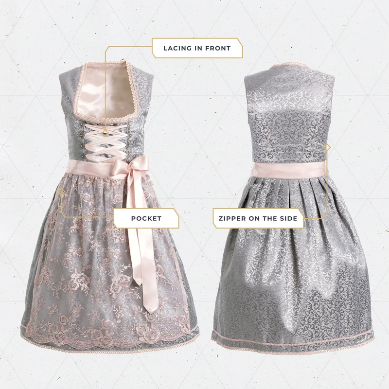 German Dirndl Dress Set Silver Rose with Blouse