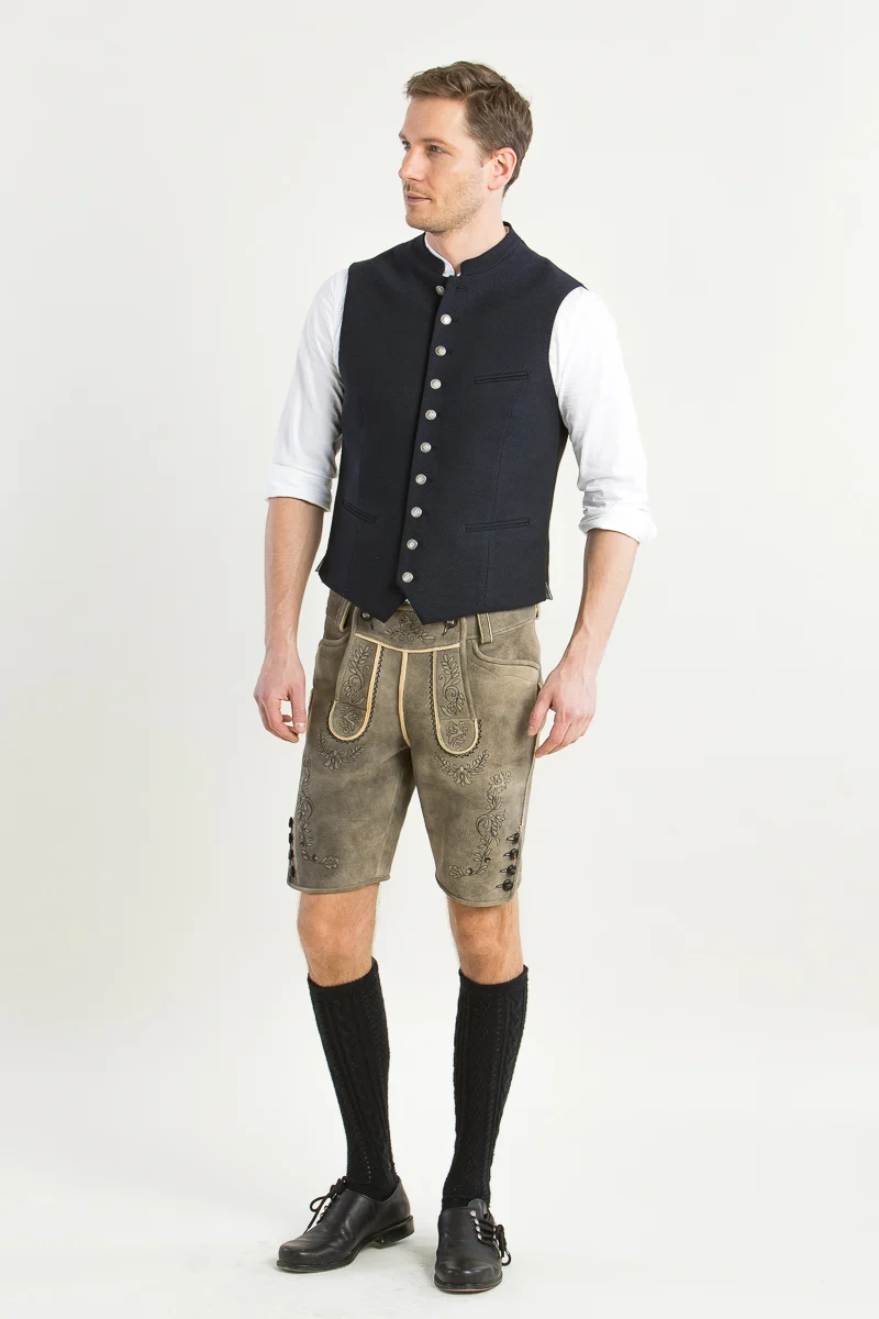 Kurze Ledergott Hirschlederhose Luis flanell beige anthra