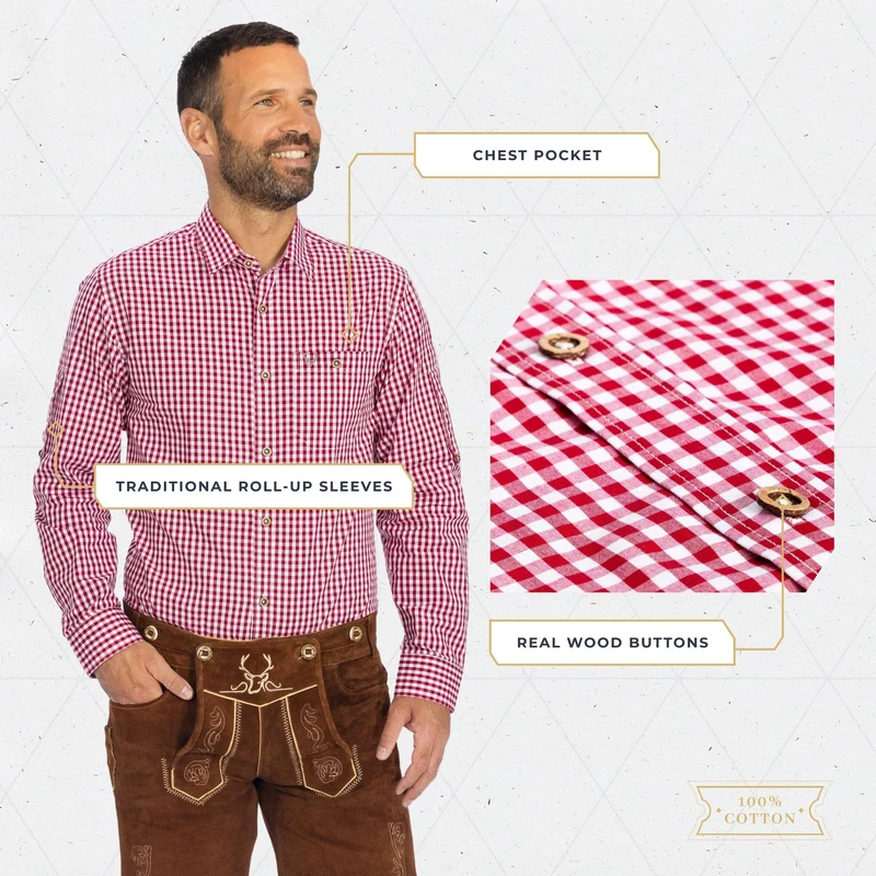 Lederhosen Shirt Classic Checkered Red