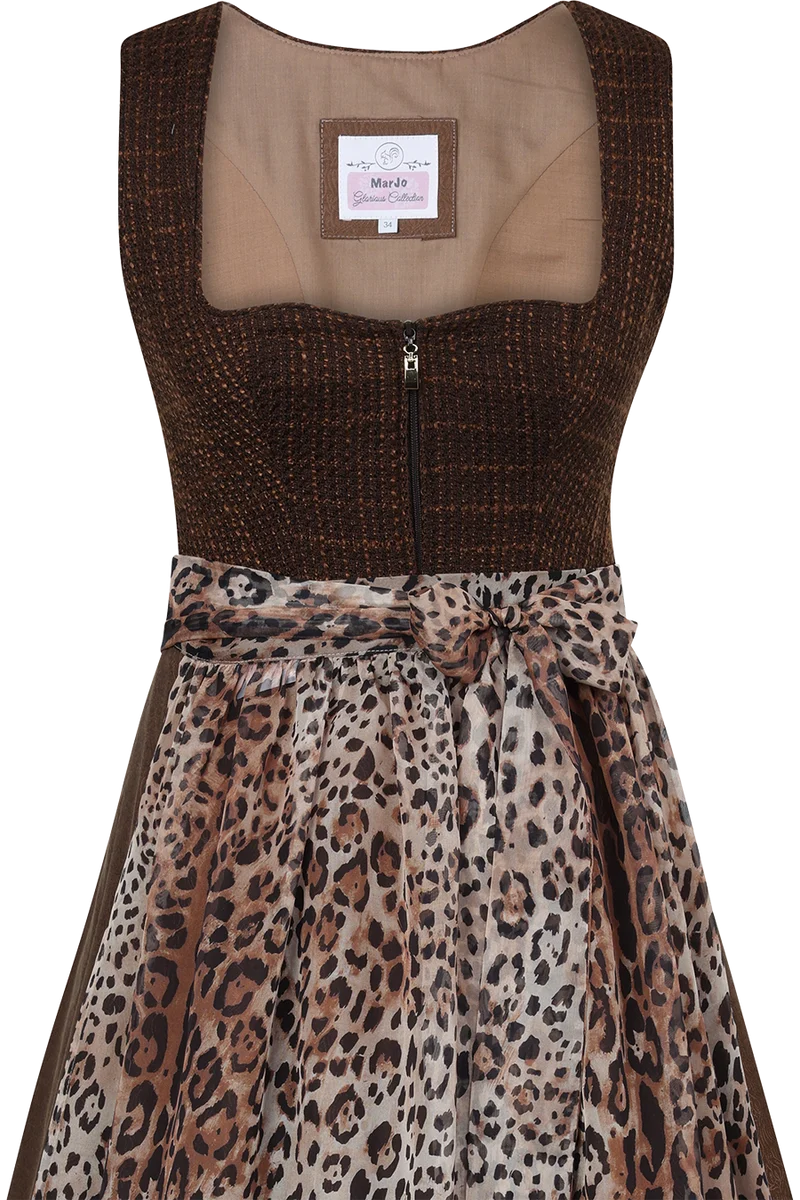 Midi-Dirndl mit Strukturmieder und Leoschürze Brunnenthal - espresso leo
