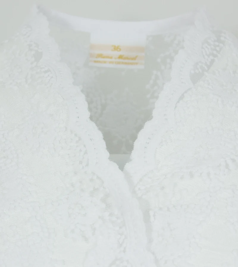Pierre Marcel Damen Halbarm Spitzen Dirndlbluse Bernice mit Pailletten - Weiß