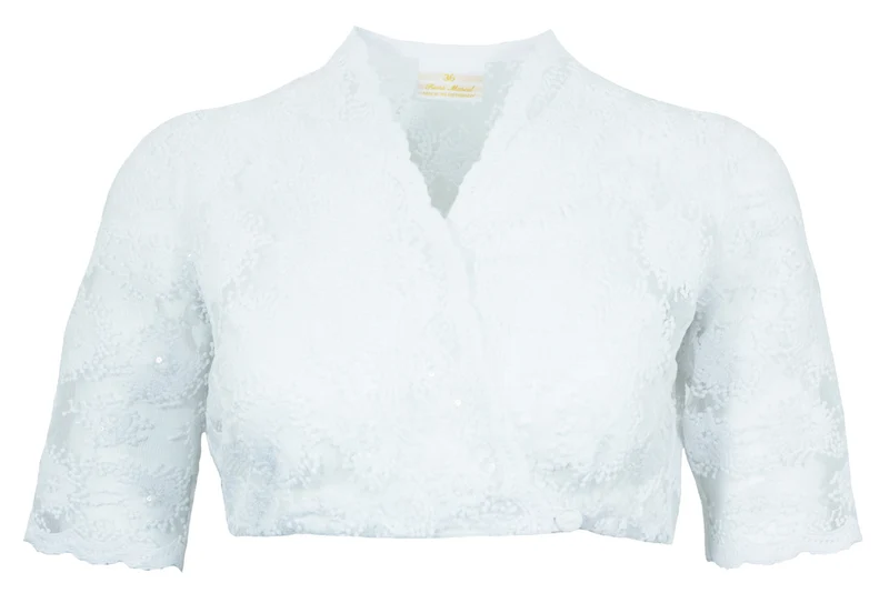 Pierre Marcel Damen Halbarm Spitzen Dirndlbluse Bernice mit Pailletten - Weiß
