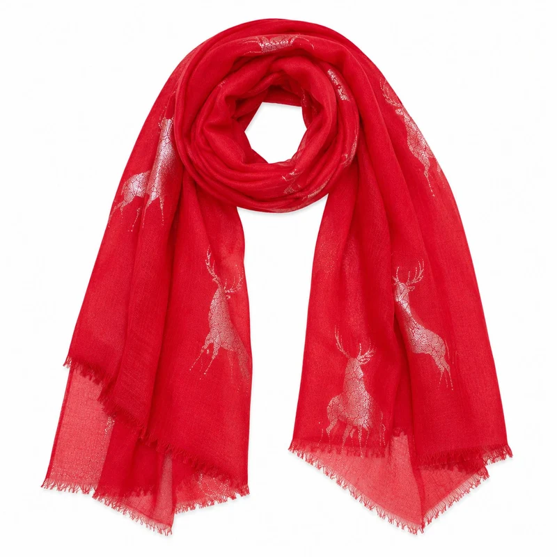 Trachten Halstuch Schal Uni mit Glitter Hirsch | Rot