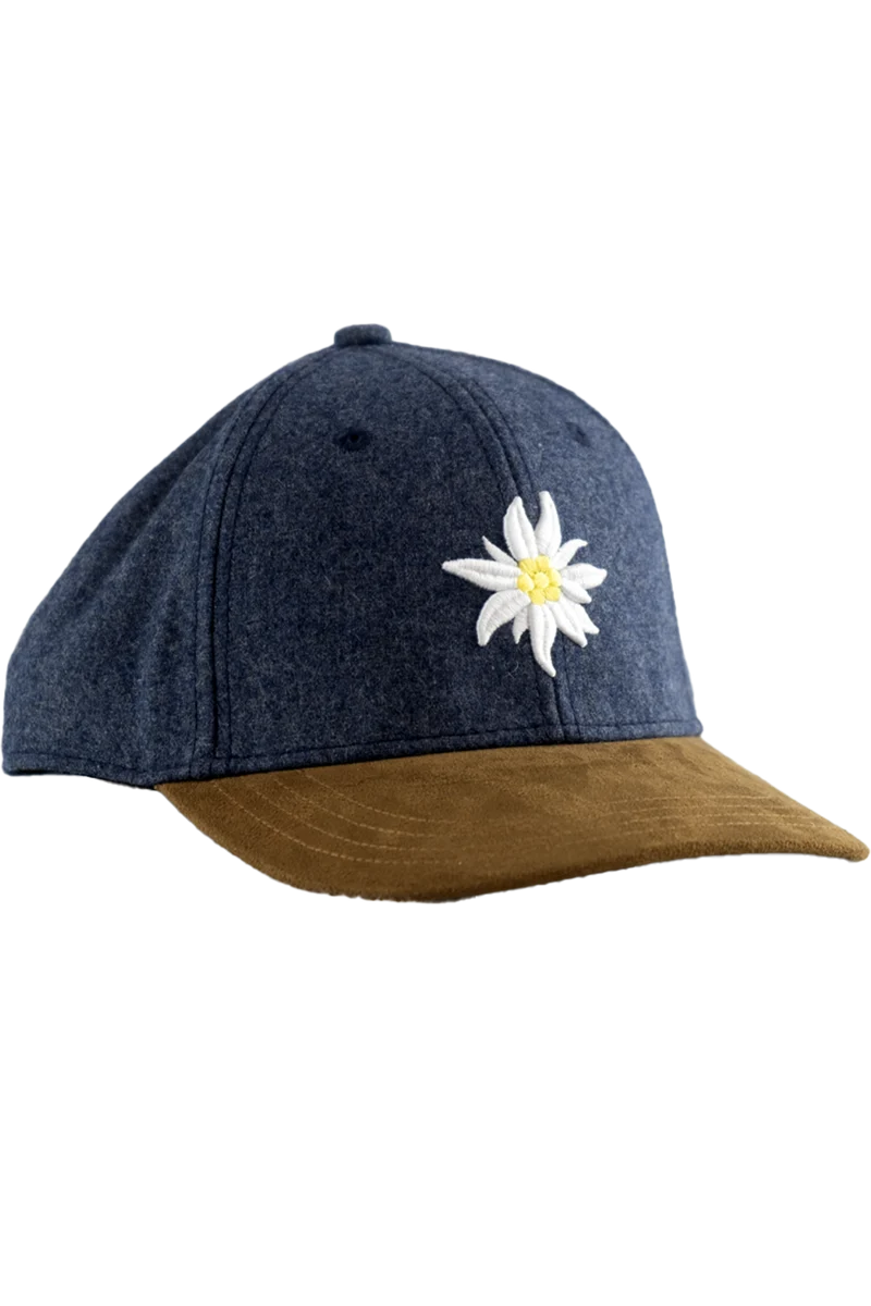 Unisex Flanell-Cap mit 3D-Edelweiß-Stickerei - flanellblau