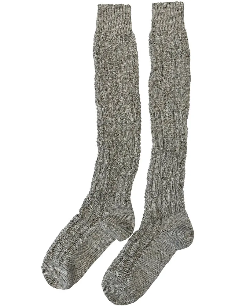 Lange Trachten Strümpfe Shopper Socken mit Zopfmuster | Nussbraun