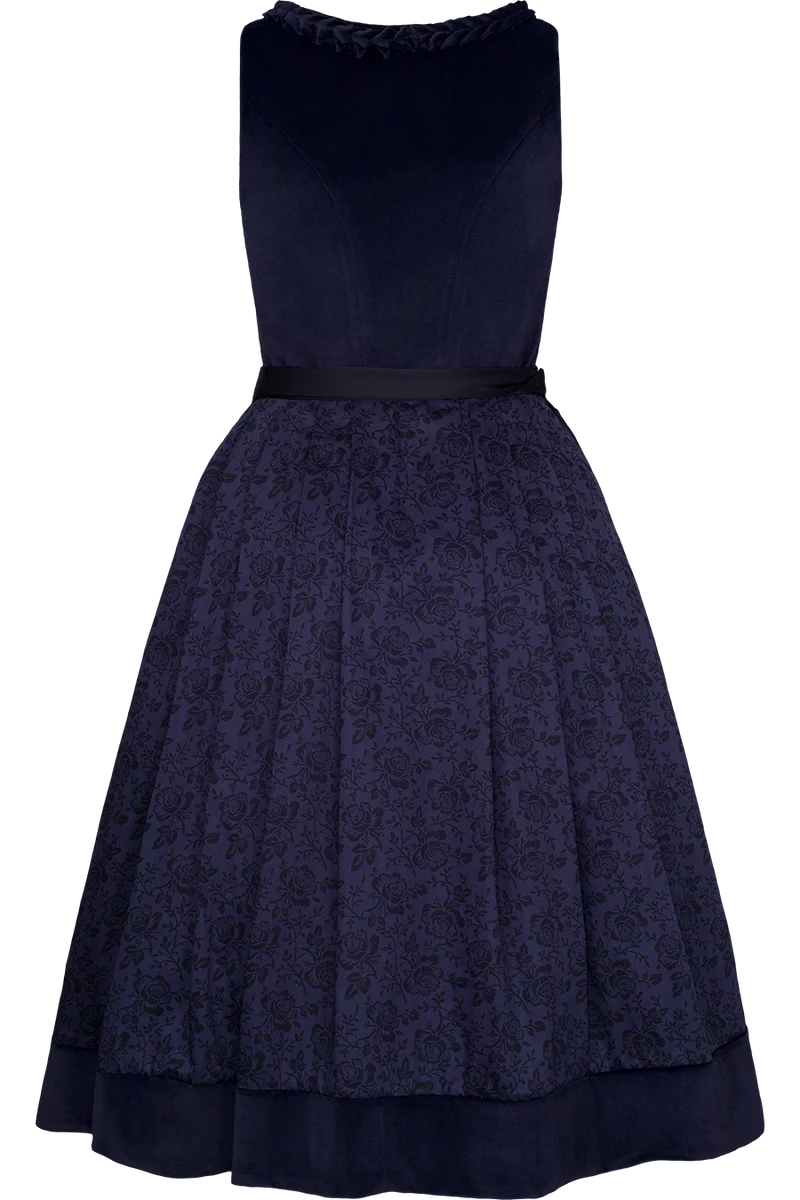 Monochromes Midi-Samtdirndl mit Froschgoscherln - marine