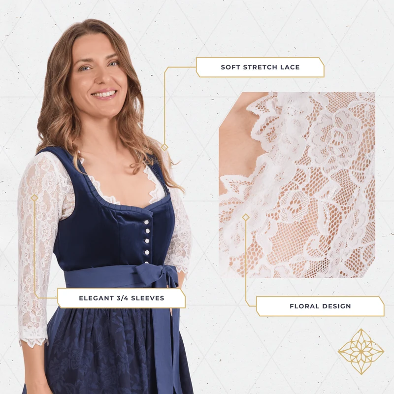 Dirndl Blouse 3/4 Sleeve White Lace