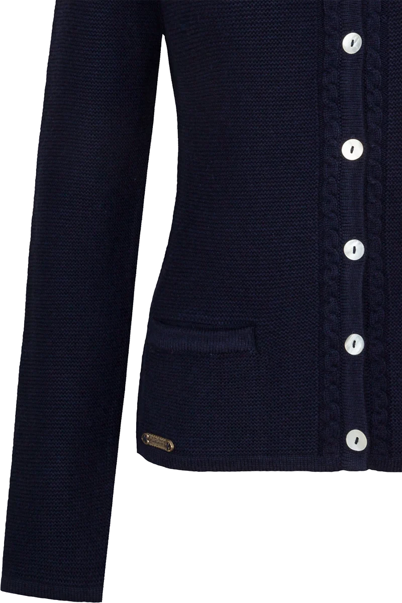 Damen Trachten-Strickjacke mit Zopfstrickmuster und Perlmuttknöpfen - marine