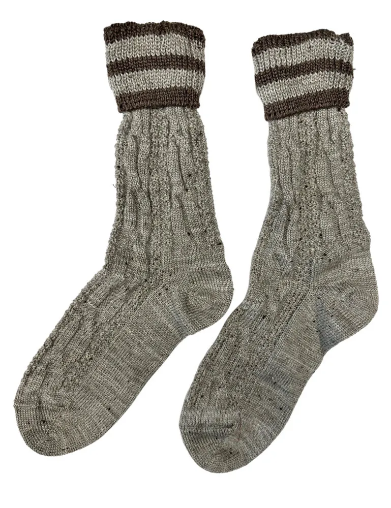 Trachten Umschlagsocken mit Bündchen Zopfmuster - Trachtenstrümpfe | Nuss Braun