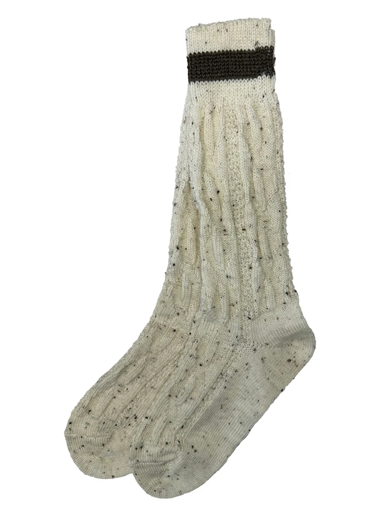 Trachten Shopper Socken mit Zopfmuster und Streifen - Trachtenstrümpfe | Beige Braun