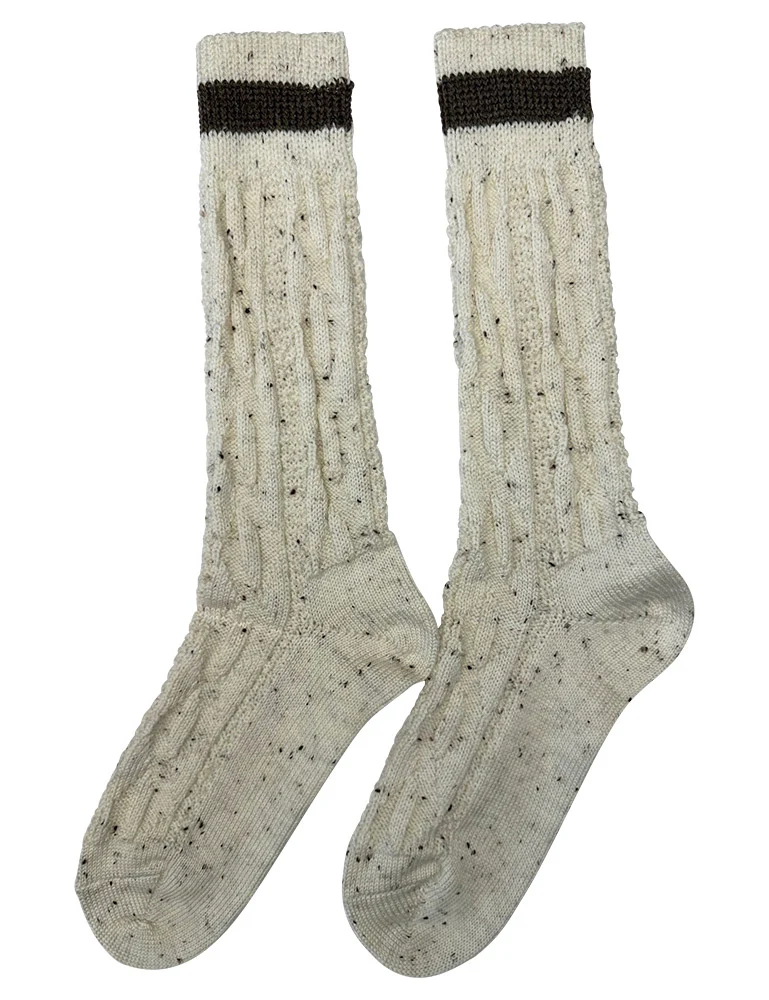 Trachten Shopper Socken mit Zopfmuster und Streifen - Trachtenstrümpfe | Beige Braun