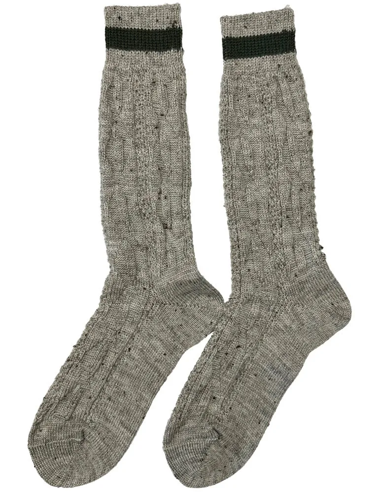Trachten Shopper Socken mit Zopfmuster und Streifen - Trachtenstrümpfe | Nuss Oliv