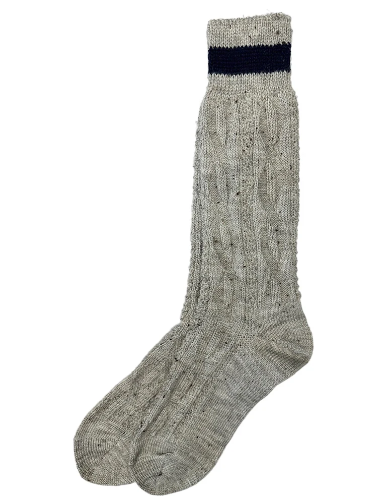 Trachten Shopper Socken mit Zopfmuster und Streifen - Trachtenstrümpfe | Nuss Marine
