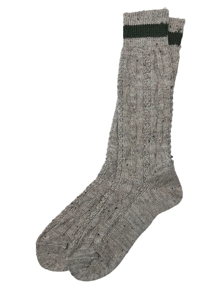 Trachten Shopper Socken mit Zopfmuster und Streifen - Trachtenstrümpfe | Nuss Braun