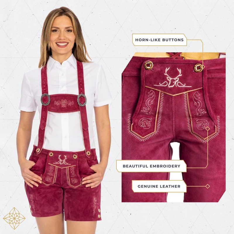 Women’s Lederhosen Short Pants Cherry Red