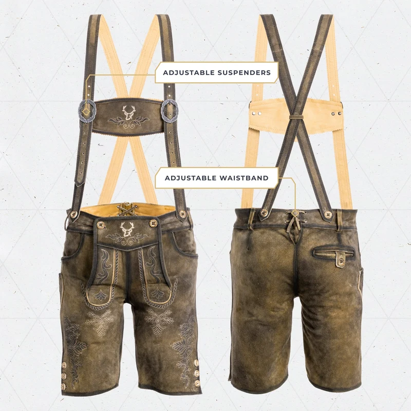 Lederhosen Men Short Antique Waxed Brown