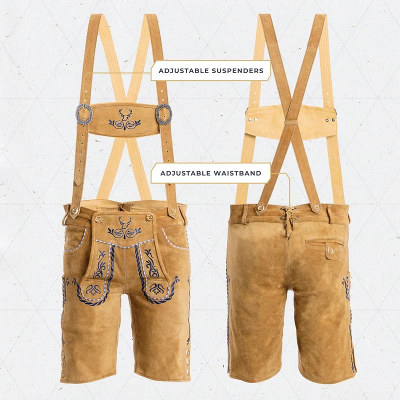 Lederhosen Men Short Antique Sand Blue