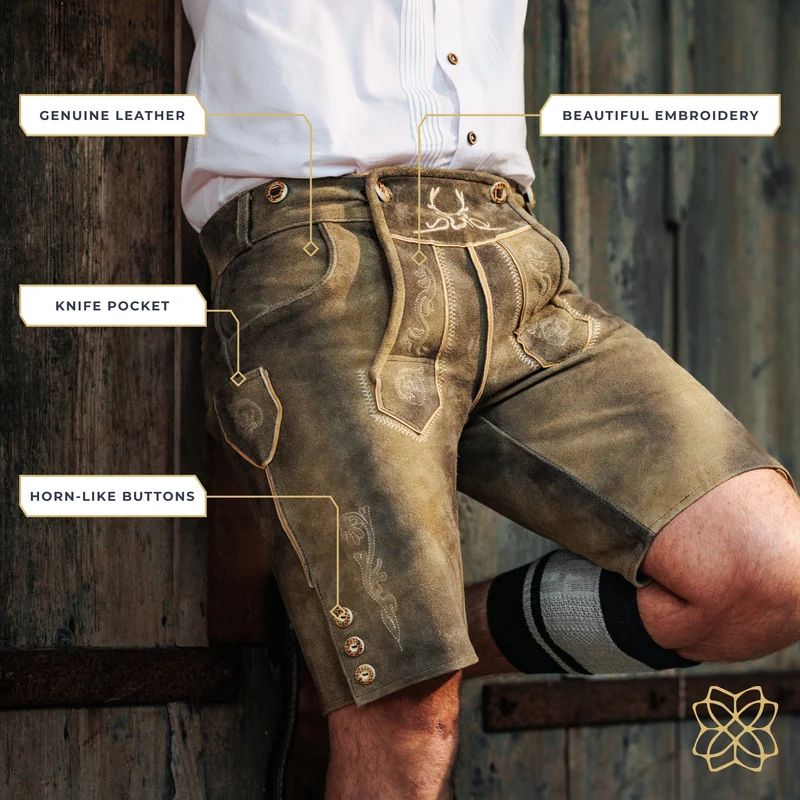 Lederhosen Men Short Antique Sand Blue