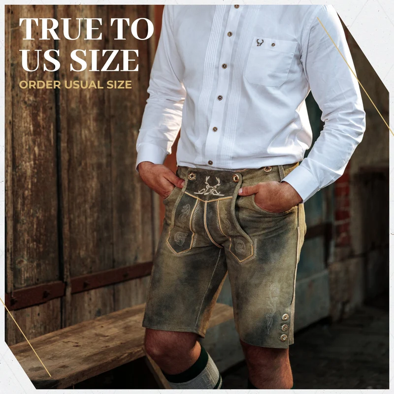 Lederhosen Men Short Antique Sand Blue
