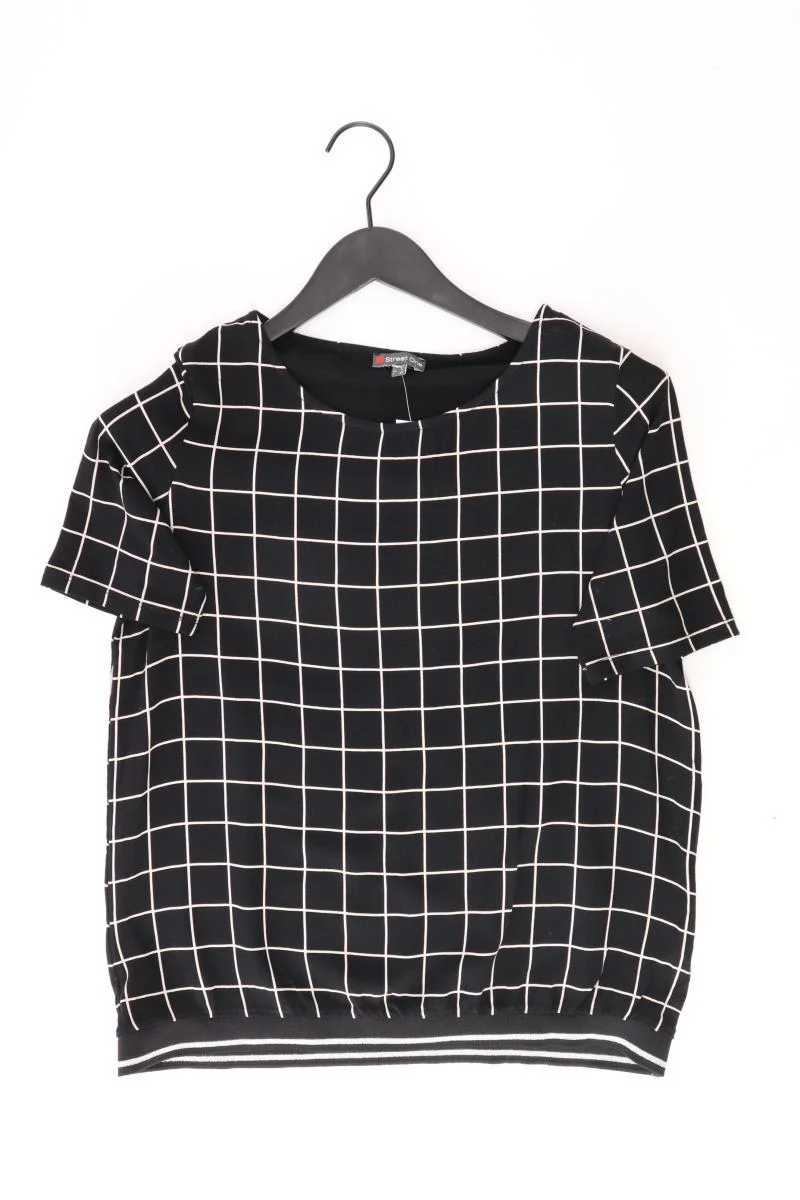 Street One T-Shirt Gr. 38 kariert Kurzarm schwarz aus Viskose
