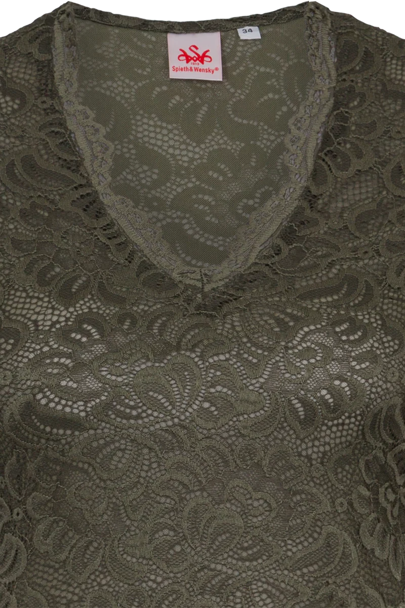 Spitzenshirt mit 3/4-Ärmel - oliv