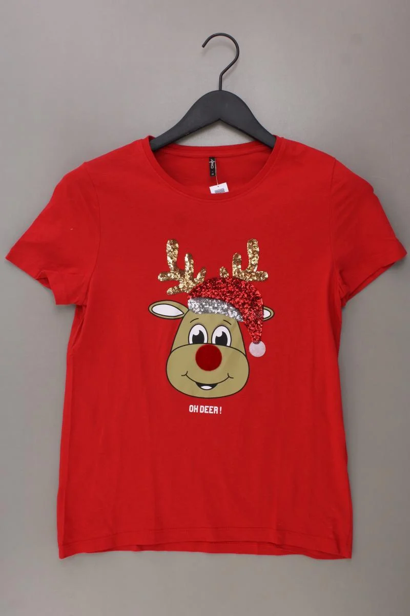 Only Weihnachtsshirt Gr. M Kurzarm mit Pailletten rot