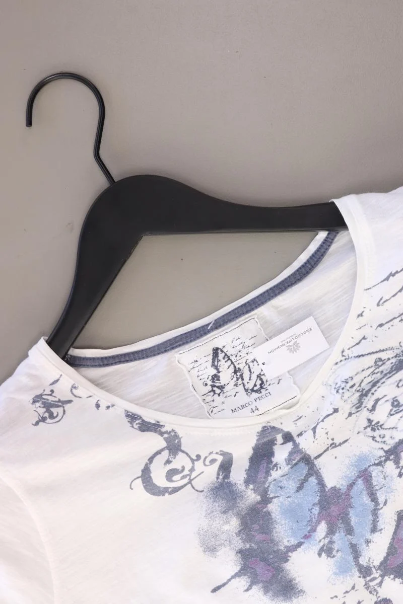 Marco Pecci Printshirt Gr. 44 Kurzarm weiß aus Baumwolle