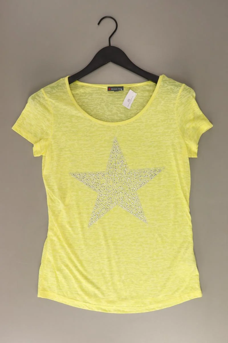Street One T-Shirt Gr. 38 mit Tierdruck Kurzarm mit Pailletten gelb