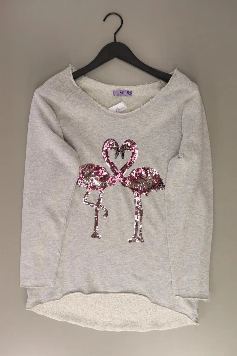 AJC Fashion Pullover mit Flamingos Gr. 36/38 mit Pailletten grau aus Baumwolle