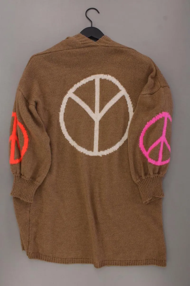 Strickjacke mit Peace Zeichen Gr. OneSize Langarm braun aus Polyacryl