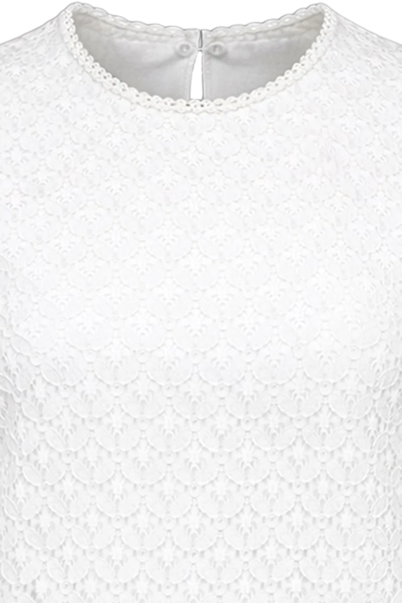 Damen Trachtenbluse mit floraler Spitze und weiten Ärmeln- offwhite