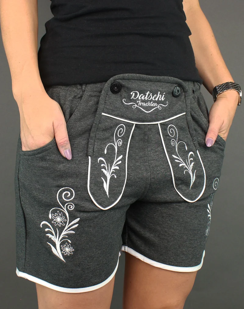 Damen Lederhosen Jogginghose Kurz Dunkelgrau