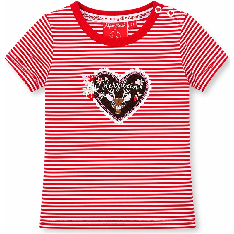 BONDI Mädchen T-Shirt "Herzilein" 86981 | Rot Weiß Geringelt