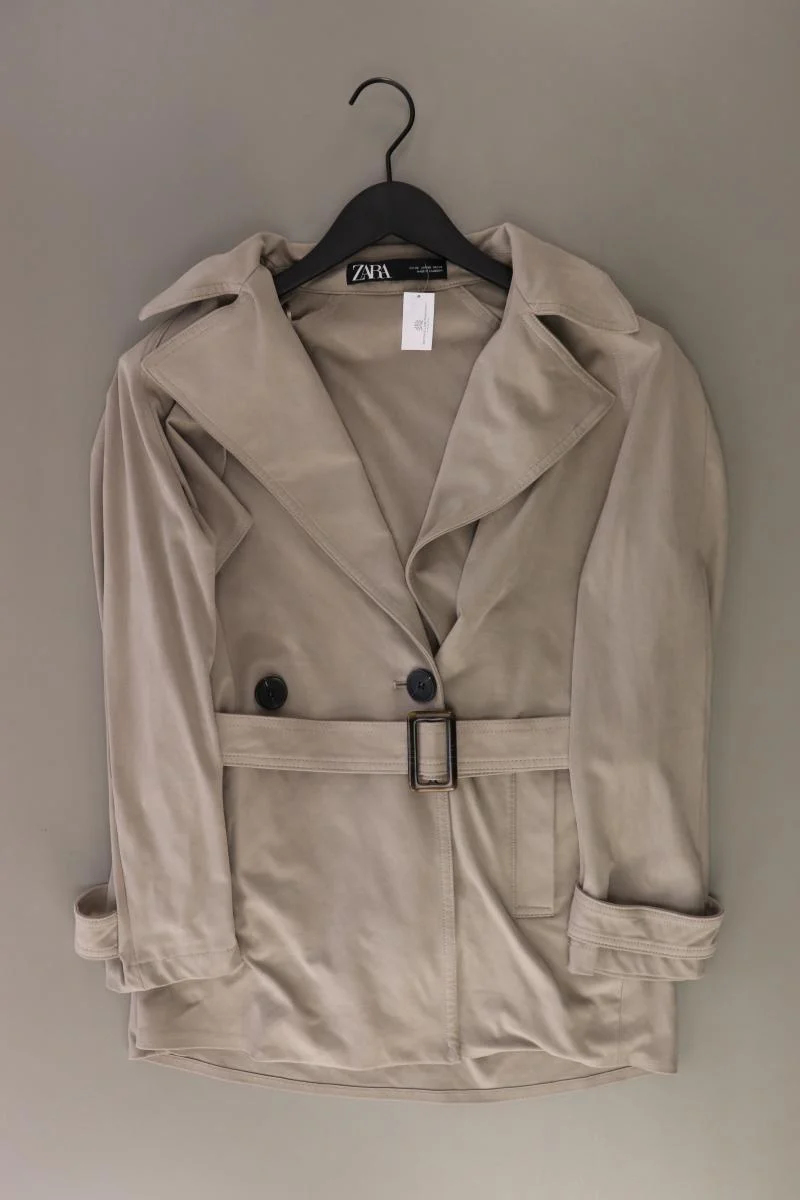 Zara Lange Jacke Gr. XS mit Gürtel grau aus Polyester