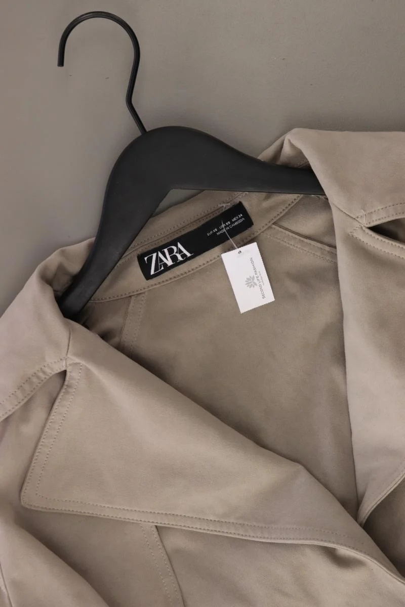 Zara Lange Jacke Gr. XS mit Gürtel grau aus Polyester