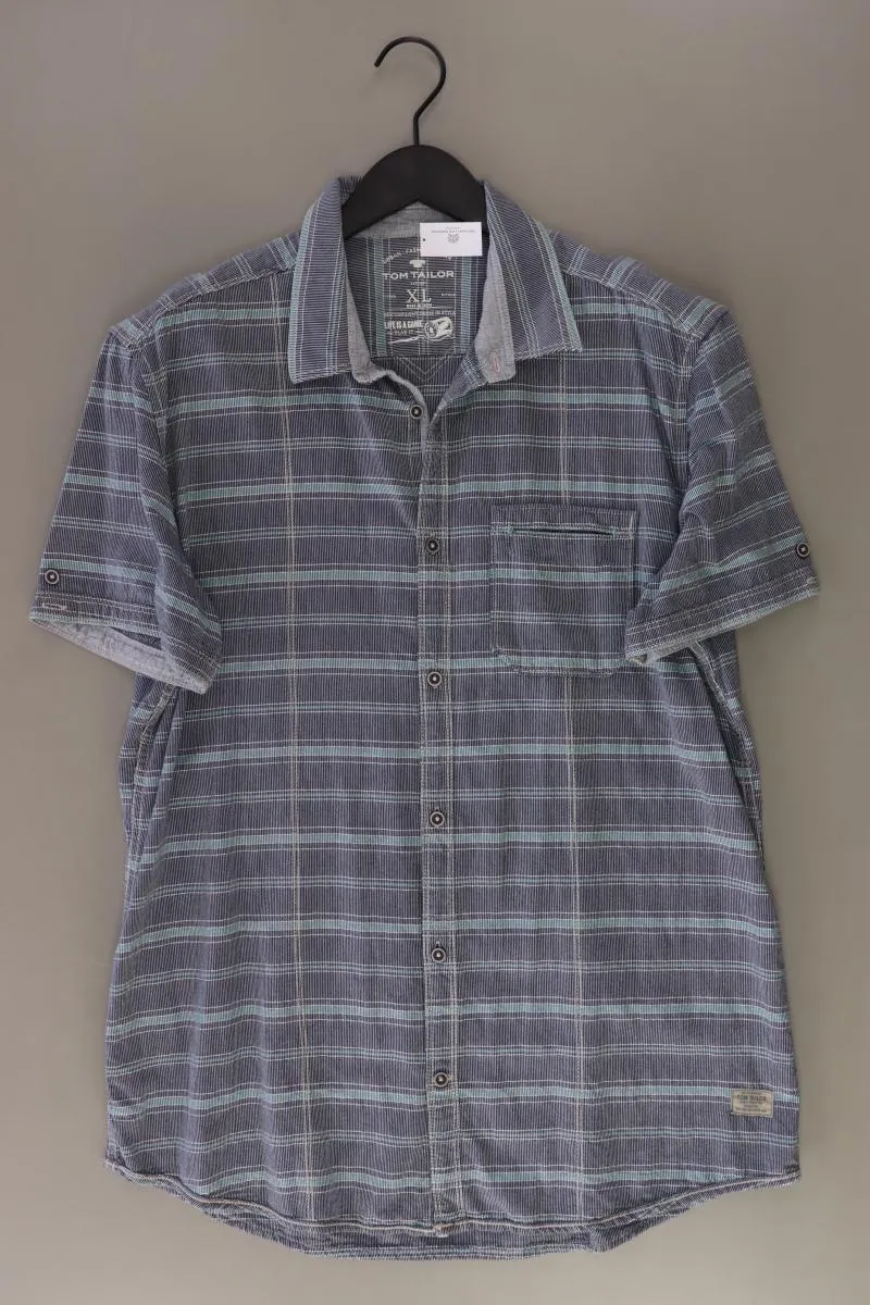 Tom Tailor Karohemd für Herren Gr. XL kariert Kurzarm blau aus Baumwolle