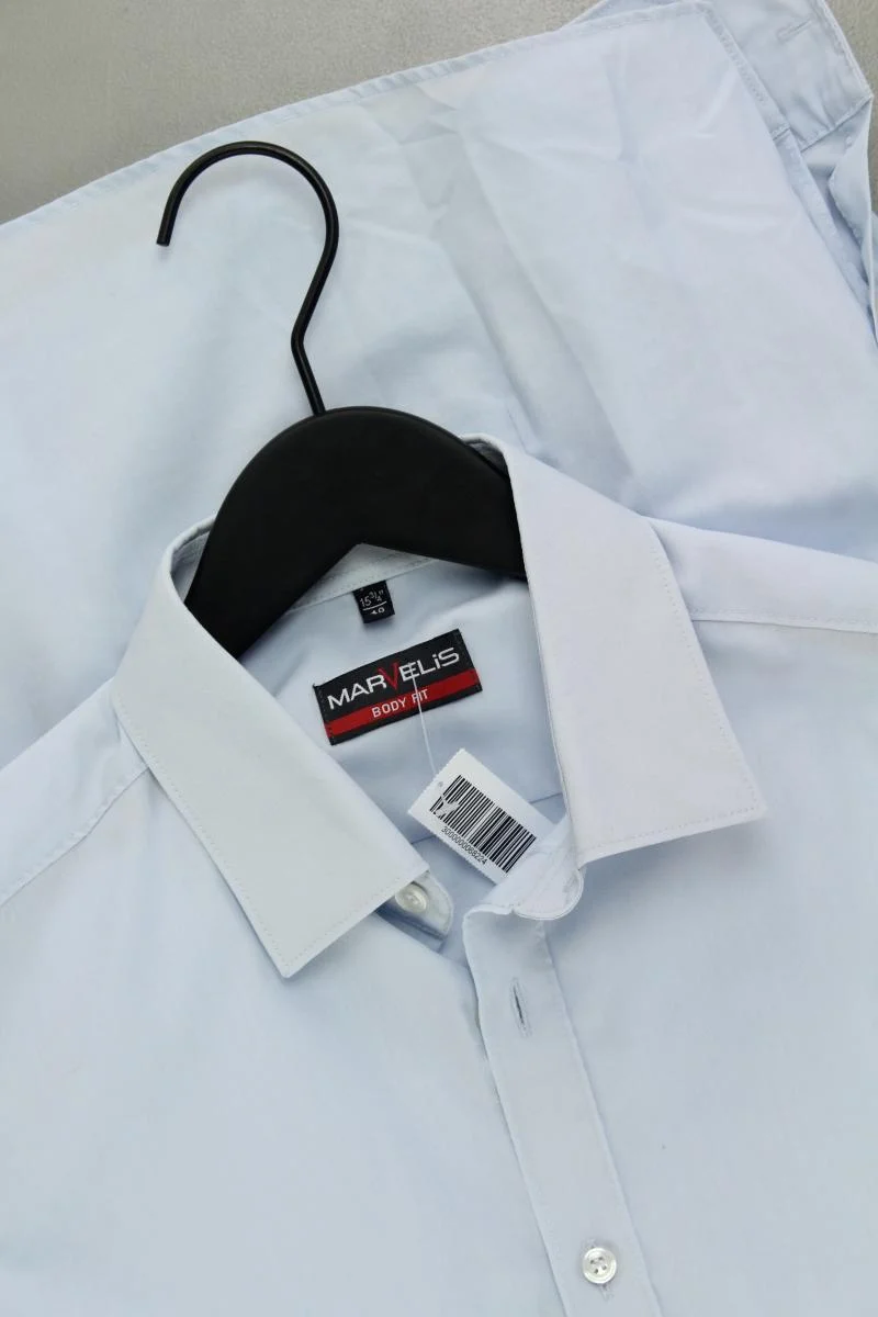 MARVELIS Langarmhemd für Herren Gr. Hemdgröße 40 blau aus Baumwolle