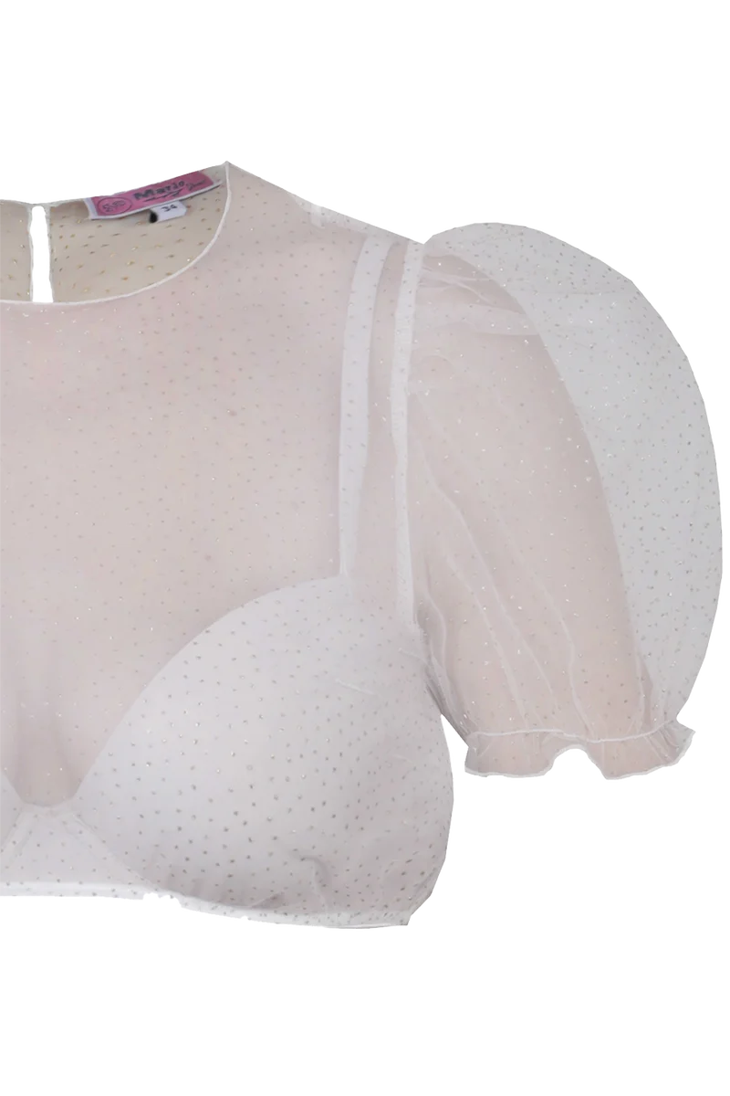 Dirndlbluse transparent mit Puffärmel und Punktedesign - creme