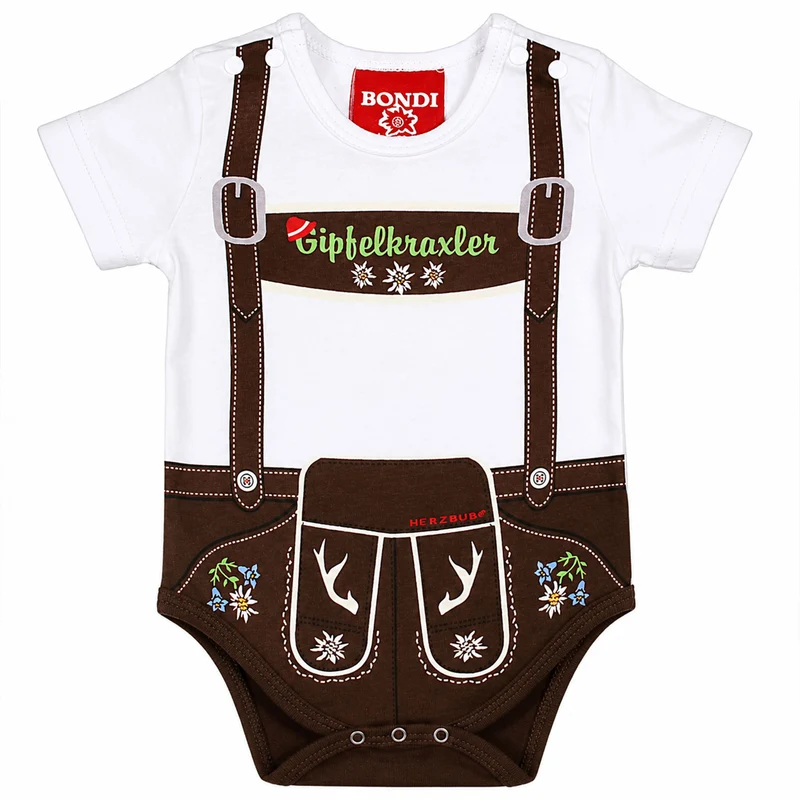 BONDI Baby Body Lederhose "Gipfelkraxler" 905090 | Weiß Braun