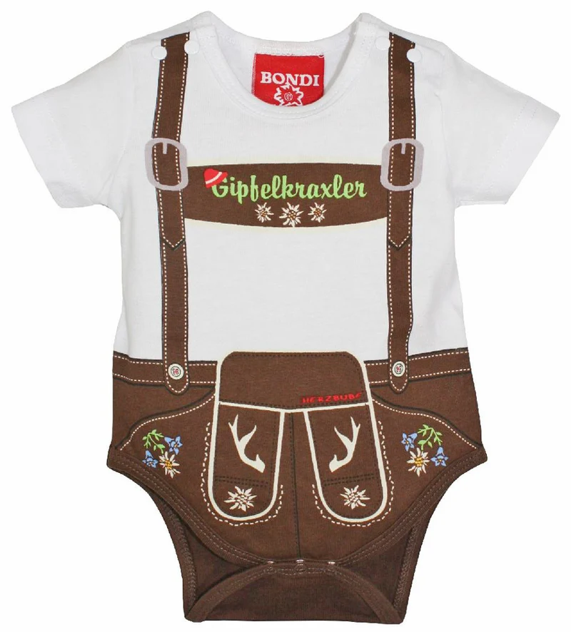 BONDI Baby Body Lederhose "Gipfelkraxler" 905090 | Weiß Braun