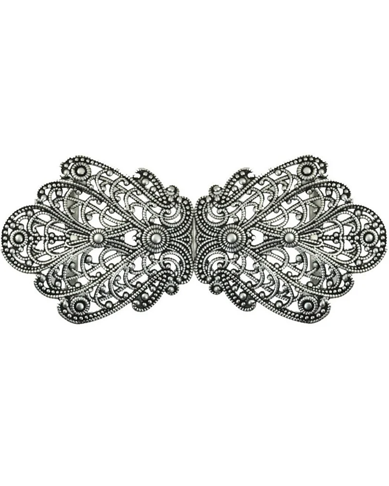 Dirndlschürzenschließe "Alika" mit Ornamentmuster 51486 - Stegbreite 3 cm | Altsilber matt
