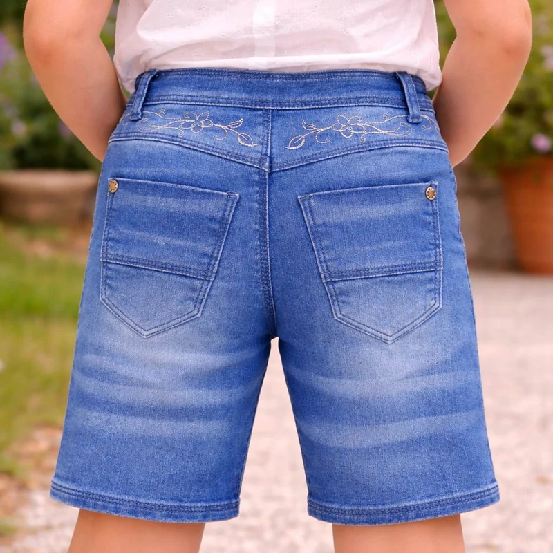 BONDI Mädchen Trachten Jeans Bermuda Hose 26087 | Blue Denim
