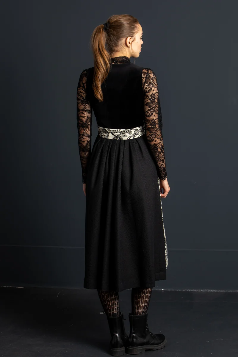 Almliebe Samtdirndl Wunda schwarz/weiß
