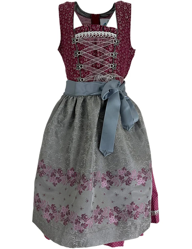 Isar-Trachten Jugend Dirndl "Karina" 44732 | Bordeaux Silbergrau