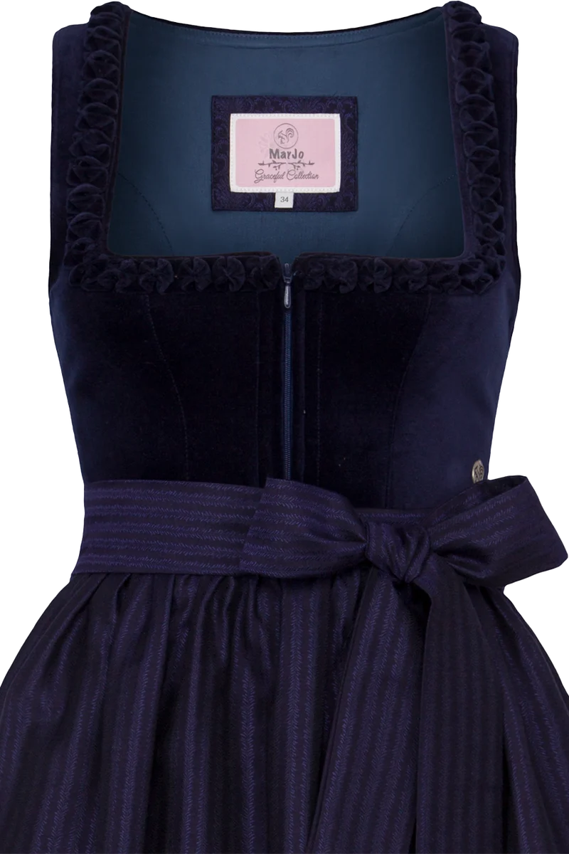 Midi-Samtdirndl mit eckigem Ausschnitt und Froschgoscherln - marine