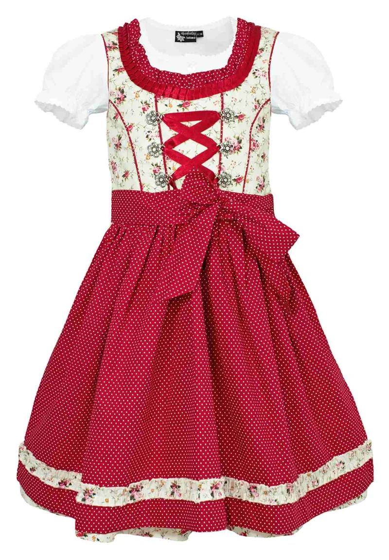 MADDOX Kinder Dirndl "Zermatt" 3-tlg. | Streublümchen Creme Rot